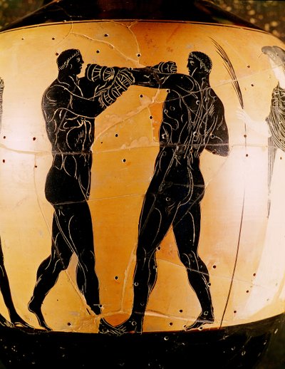 Black-Figure Panathenaic Amphora Depicting a Boxing Contest, c.336 BC by Greek